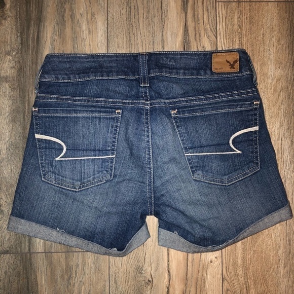 AEO Denim Stretch Mid Thigh Shorts - Picture 4 of 5